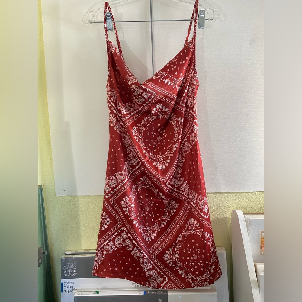 Cider Red and White Bandanna Print Sundress with Spaghetti Straps